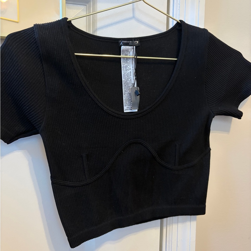 Zara Black Ribbed Baby T/ Crop Top